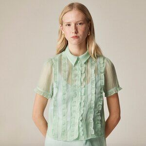 J.Crew Sheer ruffle-trim button-up top size 4